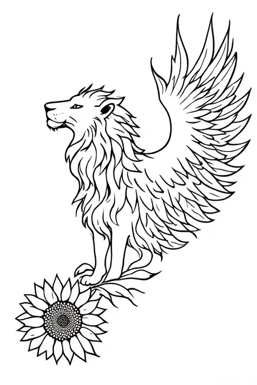 phoenix lion sunflower tattoo design idea