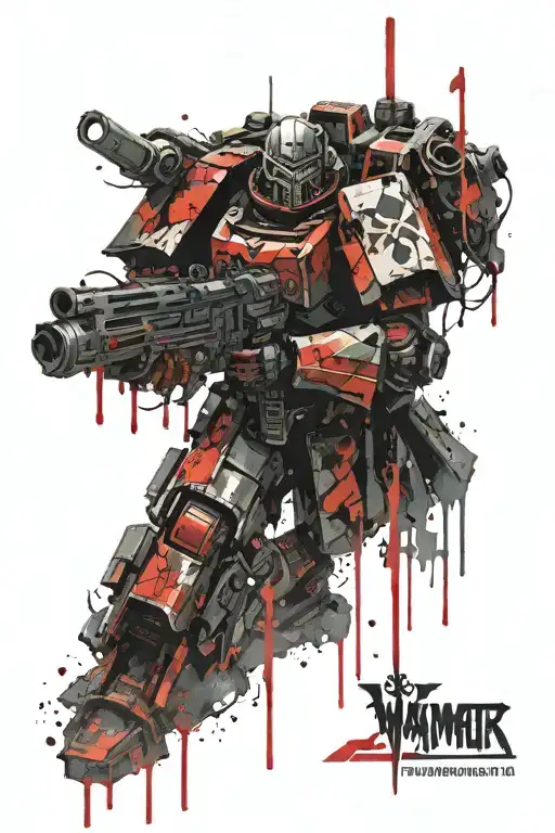 warhammer 40k gothic, red accents, red slash background tattoo design idea