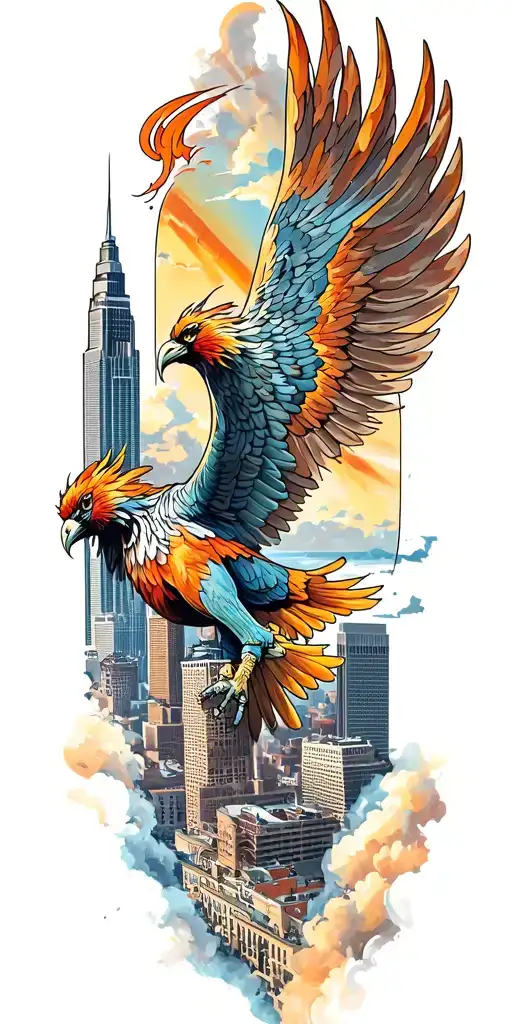 phoenix soaring with atlanta skyline tattoo design idea
