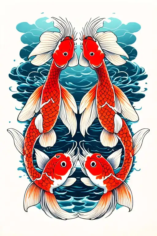 two koi fish swimming tattoo design idea