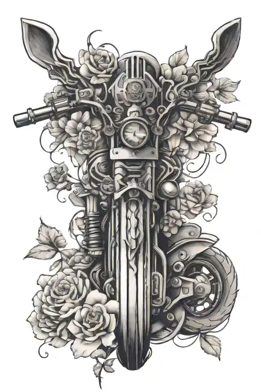 motorcycle, thors hammer, nortic cross, angel, carnations tattoo design idea