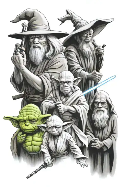 Goku, Gandalf and Yoda star wars tattoo design idea