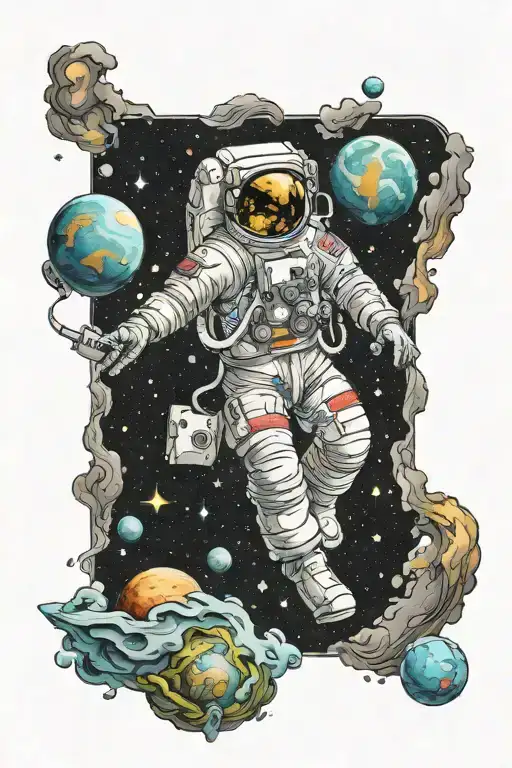 lonely astronaut floating in space tattoo design idea