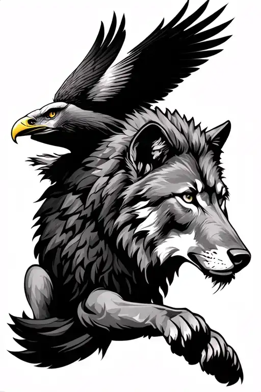 lion, wolf, eagle perched tattoo design idea