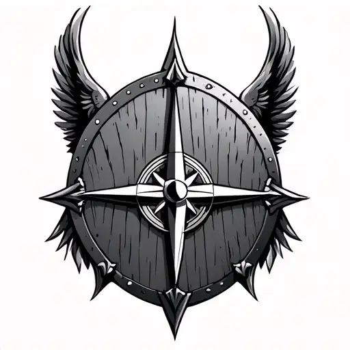 VIKING SHIELD with nordic compass and valkary wings tattoo design idea