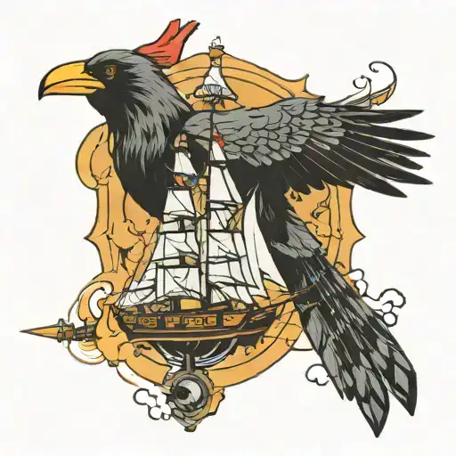 crow and battleship tattoo design idea