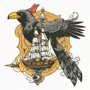 crow and battleship tattoo design idea