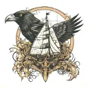 crow and battleship tattoo design idea