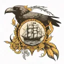 crow and battleship tattoo design idea