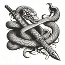 snake bleeding while wrapped tightly around a samurai sword  tattoo design idea