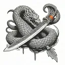 snake bleeding while wrapped tightly around a samurai sword  tattoo design idea