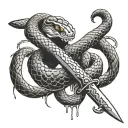 snake bleeding while wrapped tightly around a samurai sword  tattoo design idea