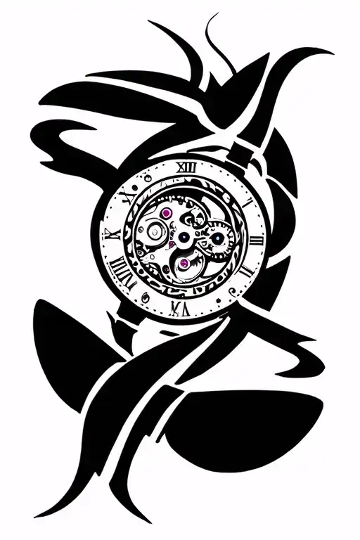 moth moon and watch mechanism intertwined tattoo design idea