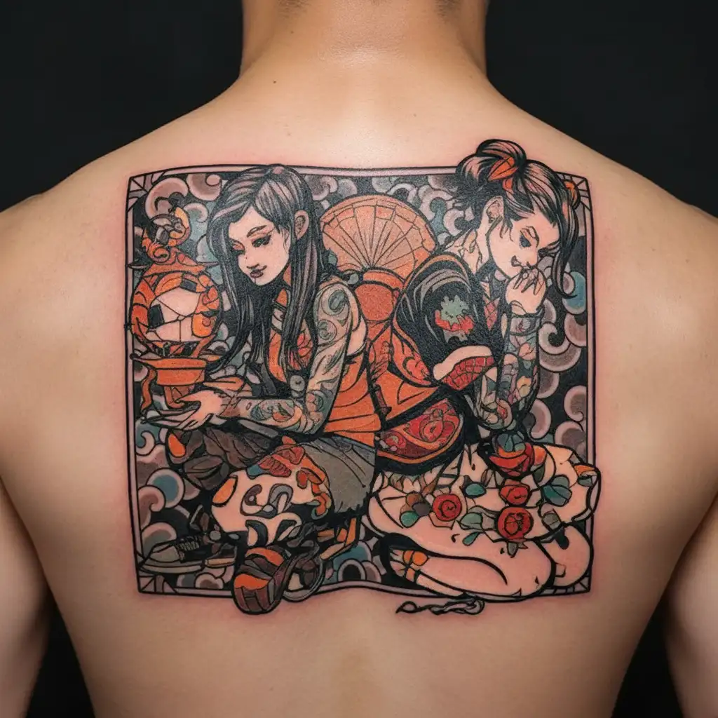 hot girl and cute girl kneeling  tattoo design idea