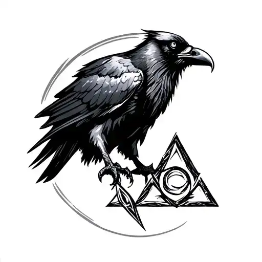 Odins raven with bindrune and valknut tattoo design idea