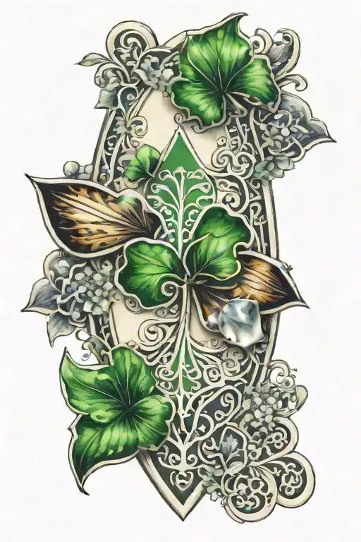 surfboard shamrock mandala two gem stones balanced tattoo design idea