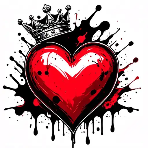 Full color trash heart with a king crown adorned tattoo design idea