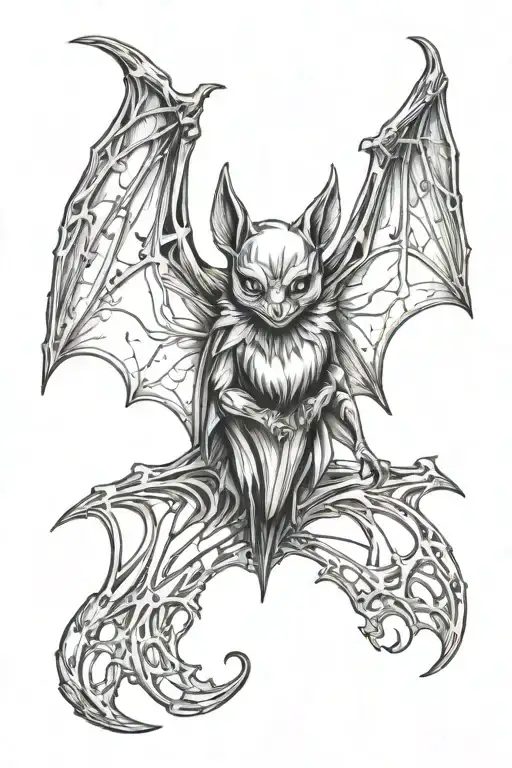 a bat  in the style of cyber sigilism tattoo design idea