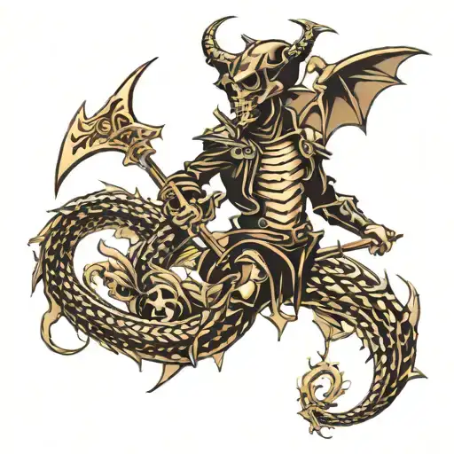 dragon flying. weed leaf intertwined grim reaper holding a scythe one hand a bong in the other. skulls in back ground  tattoo design idea