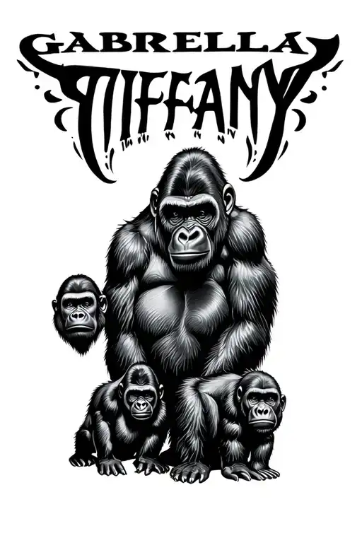 "Gabriella Tiffany" tribal gorilla family 1 silverbacks and 2 young tattoo design idea