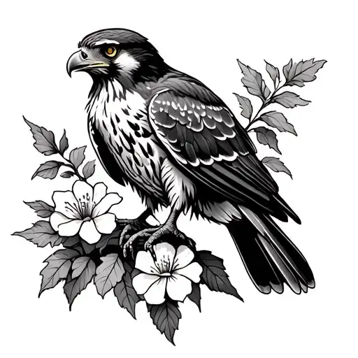 red tailed hawk tattoo perching on a flowering squash vine tattoo design idea