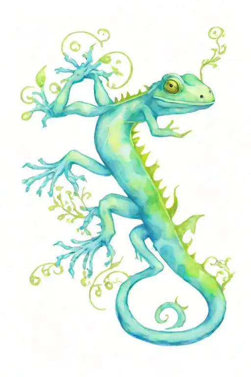 skeletal gecko with Venus fly trap growing from it tattoo design idea