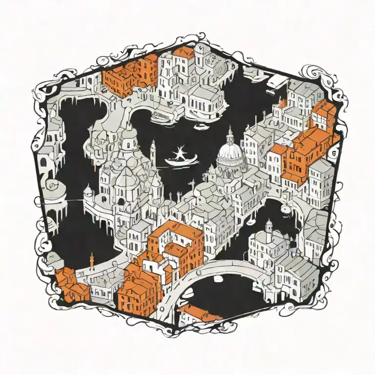 venice at night with bright lights tattoo design idea