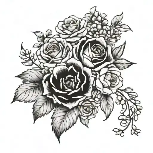 birth bouquet February, June, August, October tattoo design idea