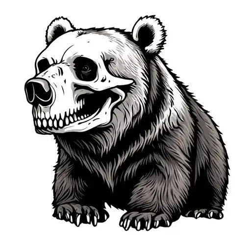 grizzly bear w partial skull tattoo design idea