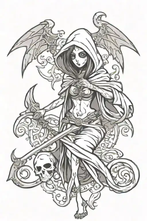 grim reaper chick tattoo design idea