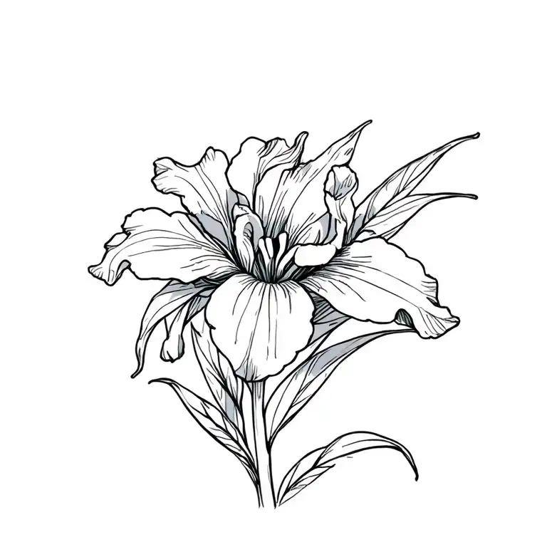 Iris flower with leaves tattoo design idea