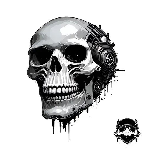 cyberpunk skull line outline tattoo design idea