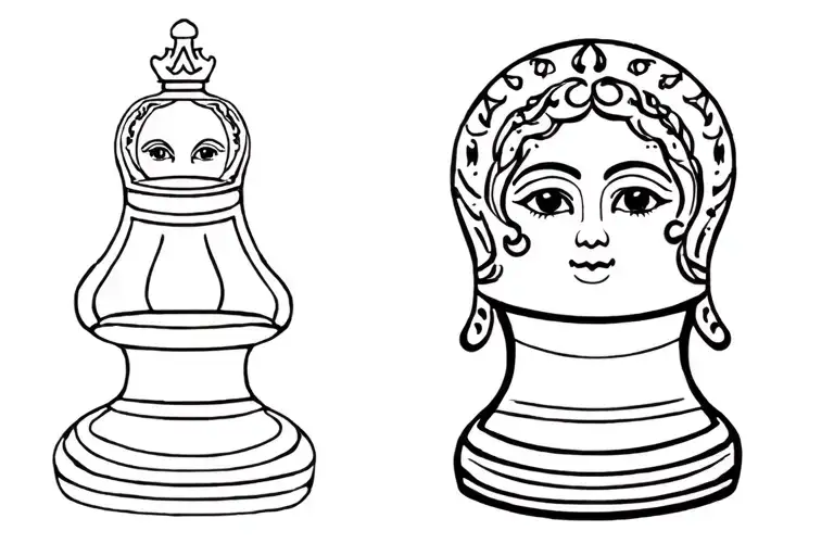 queen chess piece, russian nesting doll tattoo design idea