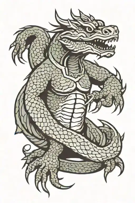 vietnamese draconian half man half lizard tattoo design idea