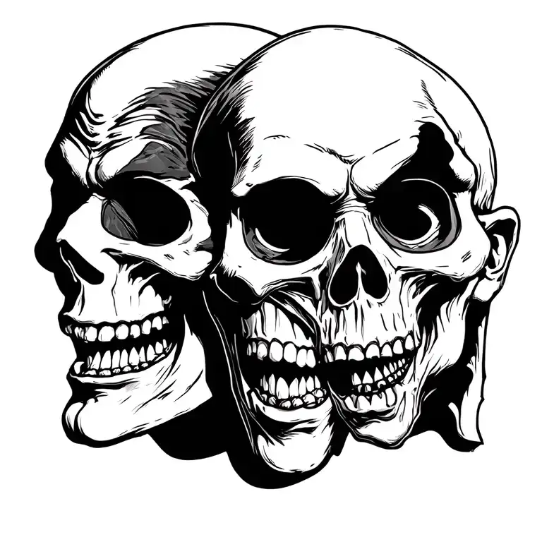 theatre of pain masks tragedy and comedy evil skull faces one laughing one crying tattoo design idea
