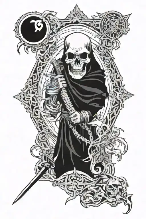 ancient black magic death to enemy tattoo design idea