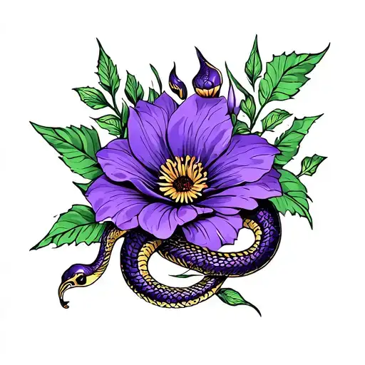 purple flower and snakes tattoo design idea