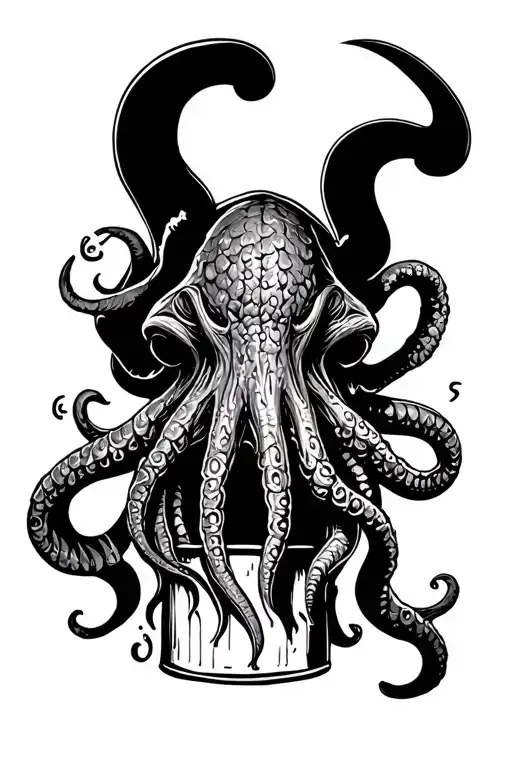 cartoon version of Cthulhu with beer mug tattoo design idea