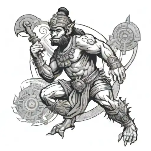 God Hanuman gada futuristic tattoo design idea