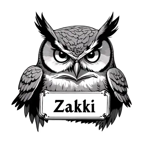 "Zakki" Hedwig owl carrying name plate tattoo design idea