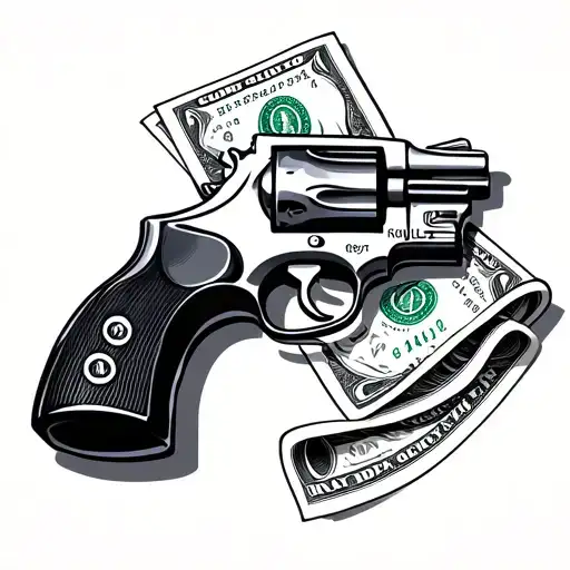A revolver for Russian roulette with a roll of banknotes instead of a cartridge tattoo design idea