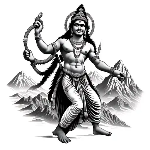 Hindu god hanuman carrying the mountain range tattoo design idea