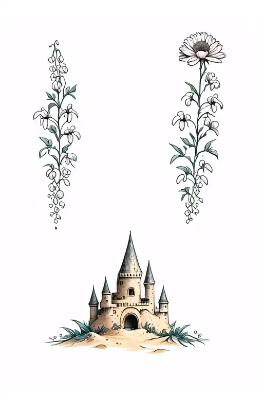  sand castle with chrysanthemum and lily of the valley tattoo design idea