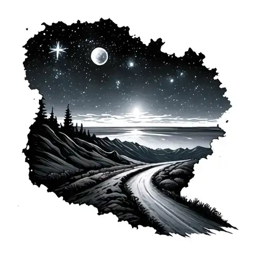 a rough road leads to the stars tattoo design idea