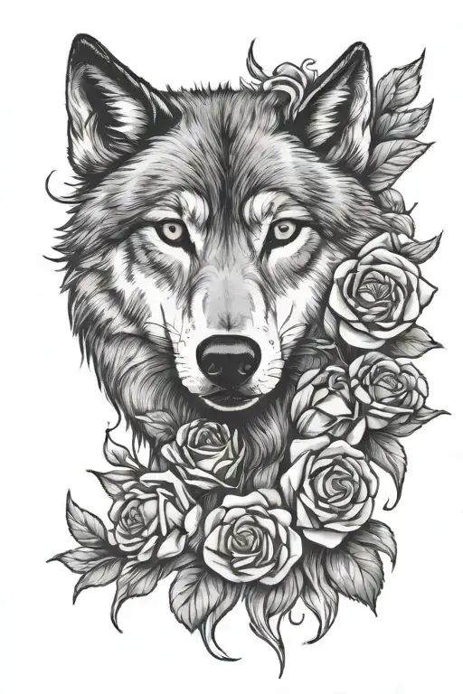 wolf and roses tattoo design idea