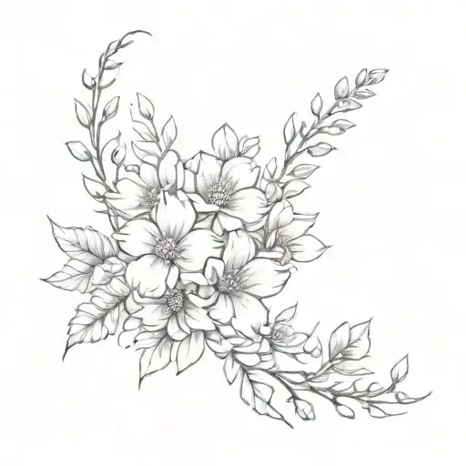 spine tattoo with birth flowers April, september, october and august intertwined  tattoo design idea