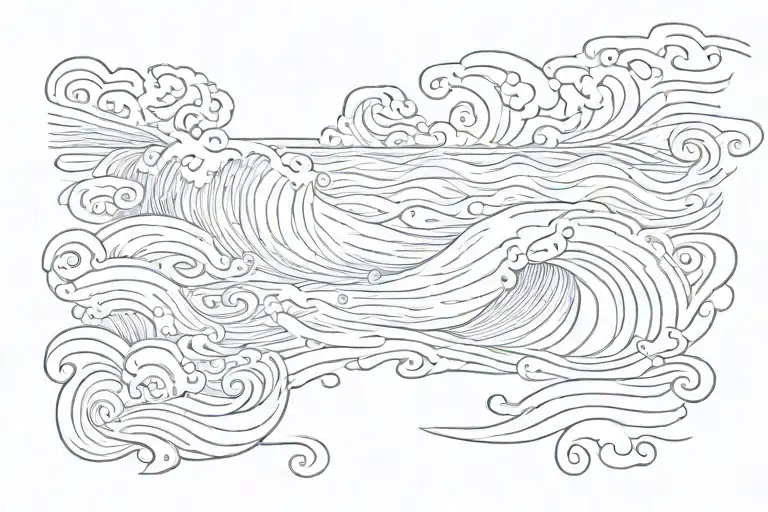 Flowy ocean waves but simple lines trampstamp tattoo design idea