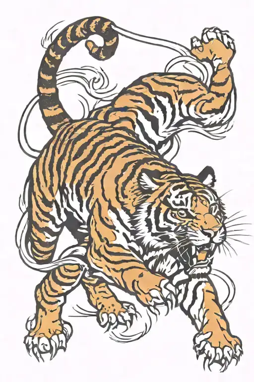 Lunging tiger emerging tattoo design idea