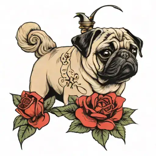 rose christ pug dog tattoo design idea