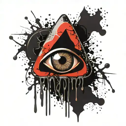 A refined and intricate Ouija planchette symbol with an eye at the center, shedding a single tear. The symbol is framed  tattoo design idea